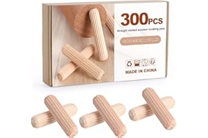 Kinsinder 300Pcs Wooden Dowels Pins Assorted Wooden Dowels Hard Wood Grooved Plugs for Furniture Door and Art Projects ( 8x30mm)