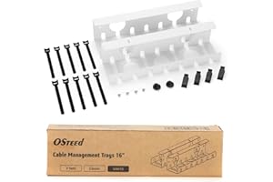 OSteed Under Desk Cable Management Tray 2 Pack White, Home & Office Standing Desk Cord Organizer
