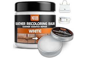NIUB Kit di Riparazione per Pelle - Crema di Riparazione in Pelle per Divani, Sedili Auto - Ripara Graffi, Crepe e Strappi - Ricolorante per Pelle - Bianco con Olio condizionatore per Pelle
