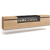 Mueble Tv 200cm Mueble TV Skraut Home - 200x45x35 Cm, Para Televisiones Hasta 80", Estilo Moderno En Roble Y Negro Mueble Tv Chimenea Electrica