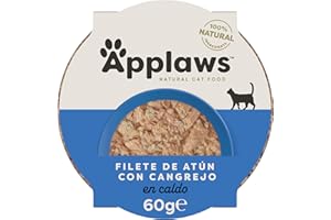 Applaws 100% Natural Comida para Gatos Suculento Filete de Atún con Cangrejo en Caldo, 10 x 60g Pote