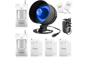 KERUI Wireless Security Burglar Door Alarm System Kit for Garage Shed House Hotel Shop Apartment, Weatherproof Siren Horn with Remote Control Door Contact Sensor,Motion Sensor,Loud Up to 115db