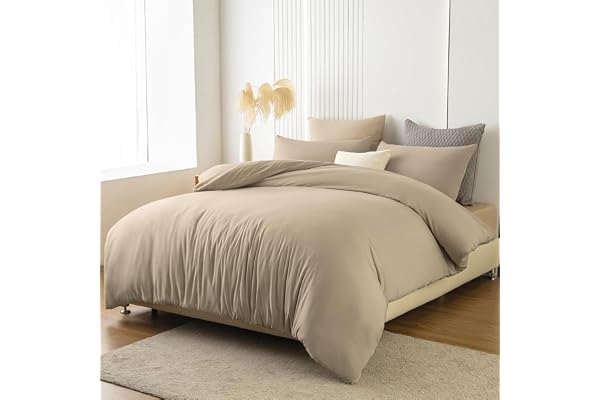 Soifox Sängkläder 180 x 200 sandybeige – av mikrofiber, strykfritt och skrynkelfritt påslakan 180 x 200 set med 80 x 80 cm, set om 2, sängkläder med dragkedja
