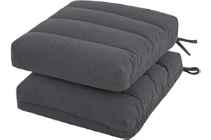 PRIMEPATIO Armchair Booster Foam Cushion Set of 2, 8cm Thick Seat Pads for Dining Chairs with Ties and Non-Slip, Overstuffed Textured Corduroy Cushion for Kitchen, Garden, 40x40cm, Dark Grey