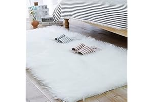 HEQUN Faux Fur Rug, Fluffy Rug, Shaggy Rugs,Faux Sheepskin Rugs Floor Carpet for Bedrooms Living Room Kids Rooms Decor (White, 60 X 90 CM Square)