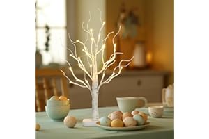Vanthylit Birch Tree with Led Lights, White Christmas Tree Decorations Indoor with Timer, Lighted Small Artificial Lamp Prelit Twig Tree Battery Operated for Home Party Easter Christmas Decoration