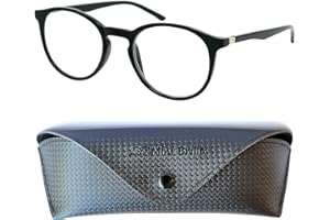 MINI BRILLE Klasyczne nerd okulary do czytania z filtrem światła niebieskiego z dużymi okrągłymi, przezroczystymi szkłami, gratisowe etui na okulary, oprawka z tworzywa sztucznego, okulary ochronne dla kobiet i mężczyzn