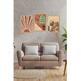 kutuTR Bohem Tarz Duvar Dekor Tablo Seti, 3 Par&ccedil;a MDF, &Ccedil;er&ccedil;eve G&ouml;r&uuml;n&uuml;ml&uuml;, Soyut Desenli, 21x30 cm