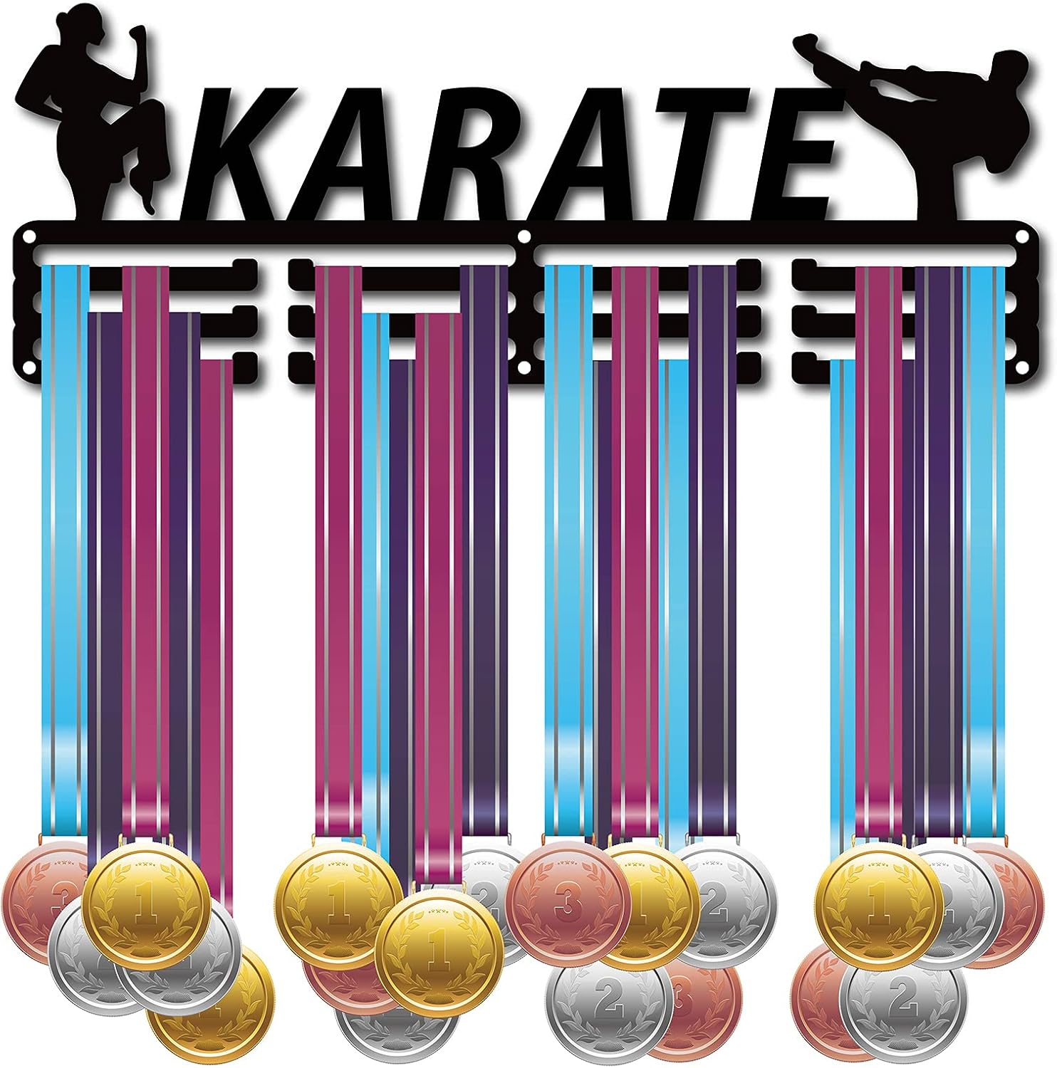 CREATCABIN Karate Image Atleta Medalla Titular Medallas Soporte de Exhibición Montaje En Pared Colgador Decoración Porta Medallas para Corredores Hogar Almacenamiento Gimnasia Más de 60 medallas