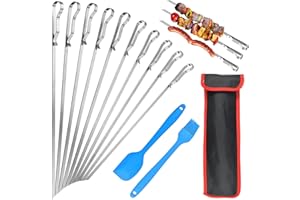 FUNMO Szpikulce do grilla ze stali nierdzewnej, 10 sztuk, z torbą do przechowywania, akcesoria do grilla ze stali nierdzewnej, na imprezy grillowe na świeżym powietrzu i w ogrodzie, wielokrotnego użytku, 43