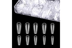 NACERLARY 500 Stücke Acryl Künstlich Nagelspitzen Falsche Nagel, Ballerina-Fake-Nägel, Sarg Nagelspitzen, Natürliche Nageltips mit Klar Box, Lange Sargform, 10 Größen