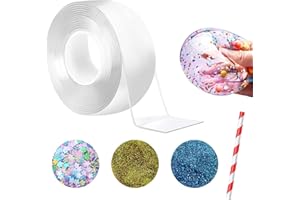 TAPEBEAR Nano Tape Bubble Kit, Double Sided Clear Mounting Tape with Glitter Sequins & Straw, 1mm Thick Reusable Removable Washable Adhesive Tape Party Favors for Friends Family(50mm X 3m)