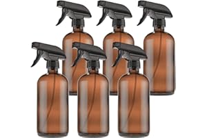 THETIS Homes Bottiglie Spray Vuote Boston 500ml in Vetro Ambra con Spruzzatore a Grilletto per Essenziali Pulizia Stanza Aromaterapia Profumo Viaggio, Tappi e Etichette Allegate (6 Confezioni)