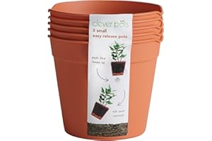 Clever Pots Easy Release Plastic Plant Pots, Pack of 5, Small Plant Pots, Outdoor or Indoor Flower Pot Garden Planters, Lightweight & Weather Resistant for Outside Flowers & Plants, Terracotta