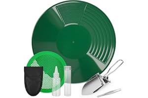Cbilzxer Goldwaschset Komplettset,Goldwaschpfanne aus PP (38,5 cm) mit Sieb, Reinigungsflasche,Glasflasche,Pinzette Schaufel, Professionelle Goldwaschen Ausrüstung für Flüsse Bäche Outdoor-Abenteuer