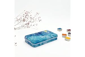 My Rock Way Petite Boîte Portable Firework Sparkle en métal pour Aquarelle avec 14 Demi-Godets, Palette de mélange et et Fond Plat. Boîte d'aquarelle de Voyage légère, Parfait pour Un Cadeau