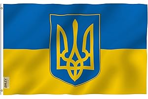 Anley Fly Breeze 3x5 Foot Ukraine Coat of Arms Flag - Vivid Color and Fade proof - Canvas Header and Double Stitched - Ukrainian National Flags Polyester with Brass Grommets 3 X 5 Ft