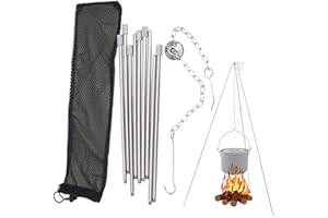 BEHONE inherited Campeggio treppiede per Picnic Cottura, Treppiede Leggero in Alluminio con Catena Regolabile. Perfetto per Campeggio, Escursioni, Sopravvivenza - Argento