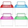 Happyyami 4Pcs Small Fish Tank Plastic Reptile Terrarium Reptile Carrier with Lid Handle Small Turtle Tank Tortoise Container Hamster Habitat Fish Aquarium