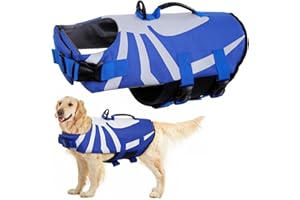PUMYPOREITY Hundeschwimmweste, Schwimmhilfe für Hunde Schwimmweste zum Schwimmen mit Starkem Auftrieb und Rettungsgriff Schwimmkörper für Haustier zum Schwimmen Bootfahren Kanufahren und Wassersport(Blau, XL)