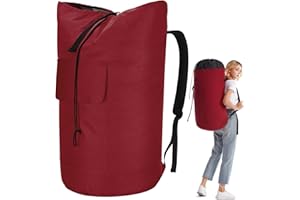 PAMLIAPY Wäschesack Schmutzwäsche XXL 115 Liter, Wäschebeutel Reise mit 2 Gepolsterte Schultergurte, Wäschetasche Faltbare Aufbewahrungsbeutel Kleidung Tasche, Seesack Rucksack (Rot)