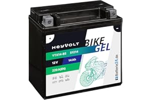 ‎BATTERIE24.DE HeyVolt GEL Motorradbatterie 12V 14Ah YTX14-BS 51214 GEL12-14-BS CTX14-BS WP14-BS