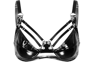 Mufeng Sexy Women's Wetlook PVC Leather Wire-Free Unlined Bra Tops Brassiere Clubwear