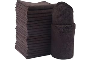 KinHwa Chiffons de Nettoyage en Microfibre, 20 Packs Serviettes épaisses pour la Cuisine, Super absorbants et Doux torchons Ménage Multi-usages, 30cm x 30cm Marron