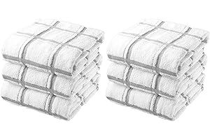 TOWELBAY 6X Large Jumbo Big Check 100% Cotton Terry Tea Towels Super Soft Kitchen Cleaning Soft Dish Cloth for Catering, Restaurant & Bar (Silver)