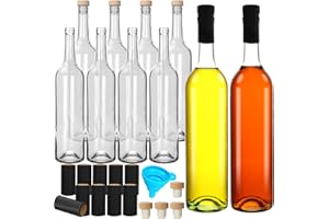 DHSBTLS Lot de 10 bouteilles en verre de 750 ml avec couvercles en liège et bouchons rétractables pour vin de bordeaux, boissons, vin pétillant, kéfir, décoration