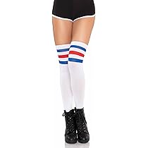 Leg Avenue White, Blue And Red Athletic Ribbed Thigh Highs In OS
