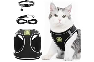 NEUWEE Katzengeschirr mit Leine, Katzengeschirr Leine Set mit Katzenhalsband, Ausbruchsicheres Verstellbares Weiches Katze Geschirr mit Katzenleine für Welpe Kleiner Hund Große Katzen (Schwarz, M)