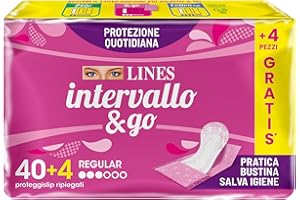 LINES INTERVALLO & GO, salvaslip, proteggislip ripiegato in bustina, protezione quotidiana, neutralizza odori, per piccole perdite