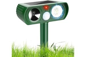 DRAGONLIONS Cat Repellent, Ultrasonic Solar Animal Repeller with Motion Sensor and Flashing Lights, Waterproof Rechargeable Animal Deterrent Devices Outdoor for Deer Dog Rabbit Skunk Yard Garden Farm