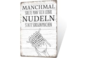 Putuo Decor Nudeln statt Sorgen Blechschild – Lustiges Metallschild für Küche, Essen & Genuss, Retro Deko, 30x20cm
