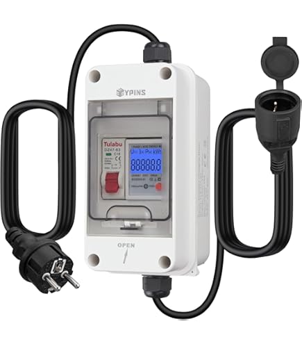 HDB-02 Mobiele digitale stroommeter briidea 230 V, mobiele outdoor KWH-meter, IP65 waterdicht, geijkt en met resetfunctie, rubberen slangkabel, voor campers, elektrische voertuigen