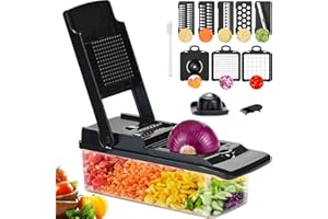 Coupe legumes Multifonctions,T-GOGO 15 en 1 Mandoline de Cuisine Professionnelle,Coupe Legumes Manuel avec 7 Lames, Decoupe Legumes Coupe Frite pour Carotte,Pomme de Terre,Oignons,Tomates (Noir)