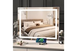 ‎EKLIPT eklipt Hollywood Schminkspiegel mit Beleuchtung, 80 X 56cm Großer Kosmetikspiegel mit 3 Farbbeleuchtungsmodi, Touch Schalter, Vanity Spiegel mit Licht (Weiß,mit Licht,80 X 56cm)