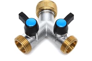 OPERMAXER 2 Wege Y-Verteiler aus Messing mit separaten Absperrhähnen, 3/4 Zoll Wasseranschluss Verteiler, für zwei Zulaufschläuche oder Anschluss von 2 Geräten, für den Einsatz in Haus & Garten