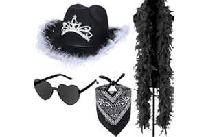 Kavoc 4 Pcs Cowgirl Costume Accessories Set Including Cowboy Hat Scarf Heart Shaped Sunglasses and Feather Boa for Halloween Wedding Hen Party Carnival Dress Up Supplies
