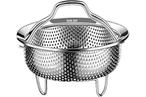 YAZTAUHO Food Steamer Basket, Food Steaming Basket, 14cm Vegetable Steamer Basket, Vegetable Steamer Tray with Handle and Base Leg, Steamer Insert for Pot