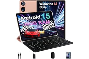 DMOAO Tablet 10 Pulgadas Android 15 con Gemini AI, 30 GB RAM + 2 TB ROM Expansión, 5G WiFi, GPS, Widevine L1, Octa-Core, BT 5.0, 6000mAh, USB-C, FHD Tablet con Teclado+ Ratón + Funda, Oro