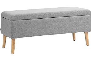 ‎HOMCOM HOMCOM Sitzbank mit Stauraum Polsterbank mit Leinenoptik, Sitztruhe mit Holzbeine, Truhenbank für Wohnzimmer Schlafzimmer Flur 110 x 39 x 45 cm, Grau