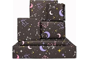 Central 23 - Carta da regalo 70 x 50 cm - 6 fogli di carta da regalo - Carta da regalo con luna, stelle, costellazioni per ragazze, ragazzi, donna - Confezione regalo di compleanno nera