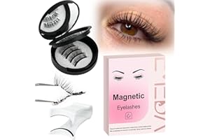 ‎EMEDA EMEDA Magnetyczne rzęsy o naturalnym wyglądzie, 2 pary magnetycznych rzęs wielokrotnego użytku bez kleju, efekt kociego oka i wygodne, z aplikatorem bez kleju