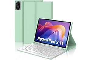 FOGARI Teclado para Redmi Pad 2 11" 2025, Funda Redmi Pad 2 con Teclado, Español Ñ Teclado Bluetooth Extraíble Magnético para Xiaomi Redmi Pad 2 11", Verde Claro