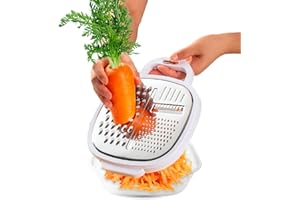 CHEFZOCO Rallador de Acero Inoxidable cocina, Rallador con deposito, Rallador de queso, Rallador multiusos, Rallador 3 en 1, Rallador cocina, Rallador de verduras, Rallador multiusos, Acero inoxidable