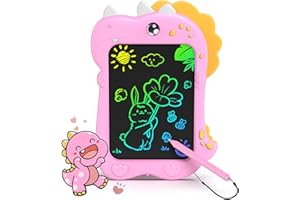 Kiztoys Tablette D’écriture LCD, 8,5 Pouces Tablette Dessin Enfant Ardoise Magique, Dinosaure Jouet Tableau Magique, Jeux Educatif Cadeau Anniversaire Noël pour 2 3 4 5 6Ans Garçons Filles, Rose