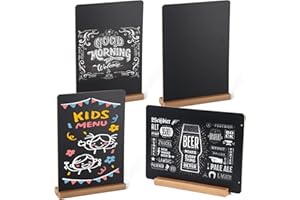 BESTOOL 4 Pezzi Lavagna, Lavagna da Tavolo con Base Bifacciale in Ardesia per Buffet Segni di Prezzi Display Menu di Bevande per Compleanno Matrimonio Bar Cafe, 22 x 30 cm