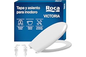 Roca Victoria - Tapa y asiento de plástico para inodoro con bisagras extraíbles, tapadera de WC original con ajuste perfecto, recambio de tapa de váter resistente, blanco, A801398004